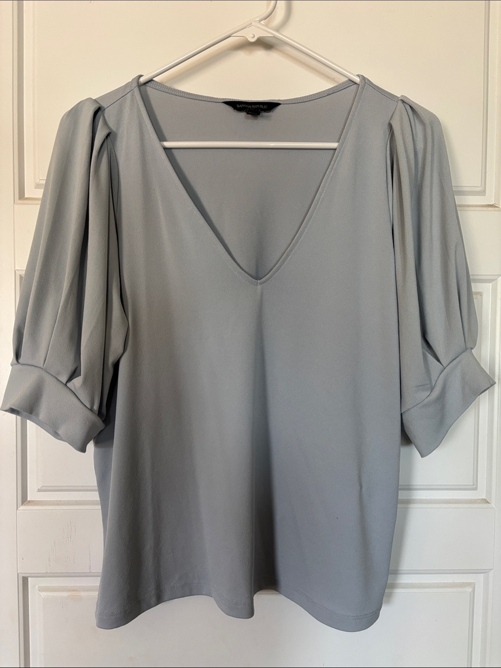 Banana Republic Powder Blue V-Neck Puff Sleeve Blouse